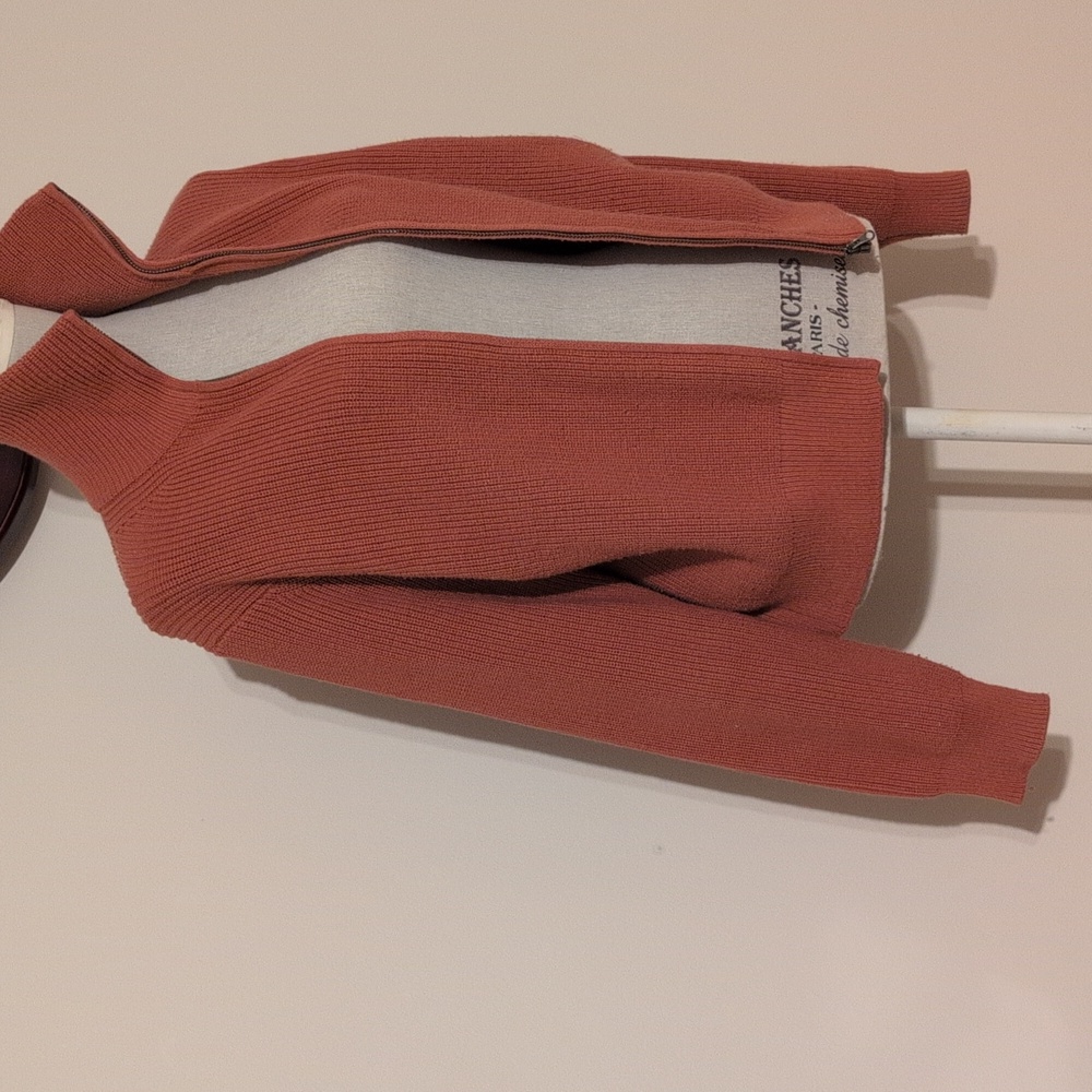 Women's Uniqlo Rust Orange Ribbed Zip-Up Sweater Large